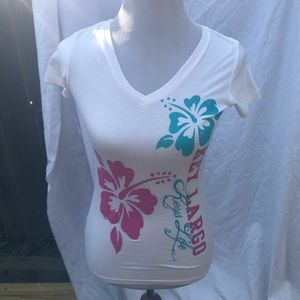 White fitted V Neck Key Largo Tourist Tee